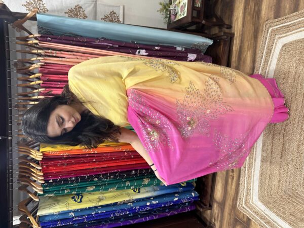 Yellow Pink Sitaara Motif Saree - Image 3