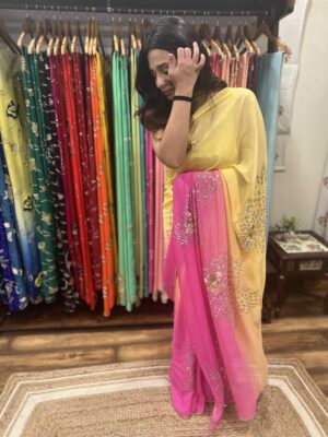 Yellow Pink Sitaara Motif Saree