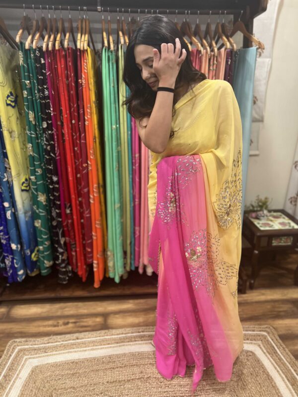 Yellow Pink Sitaara Motif Saree