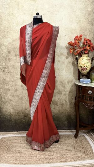 Deep red Antique Border Chiffon