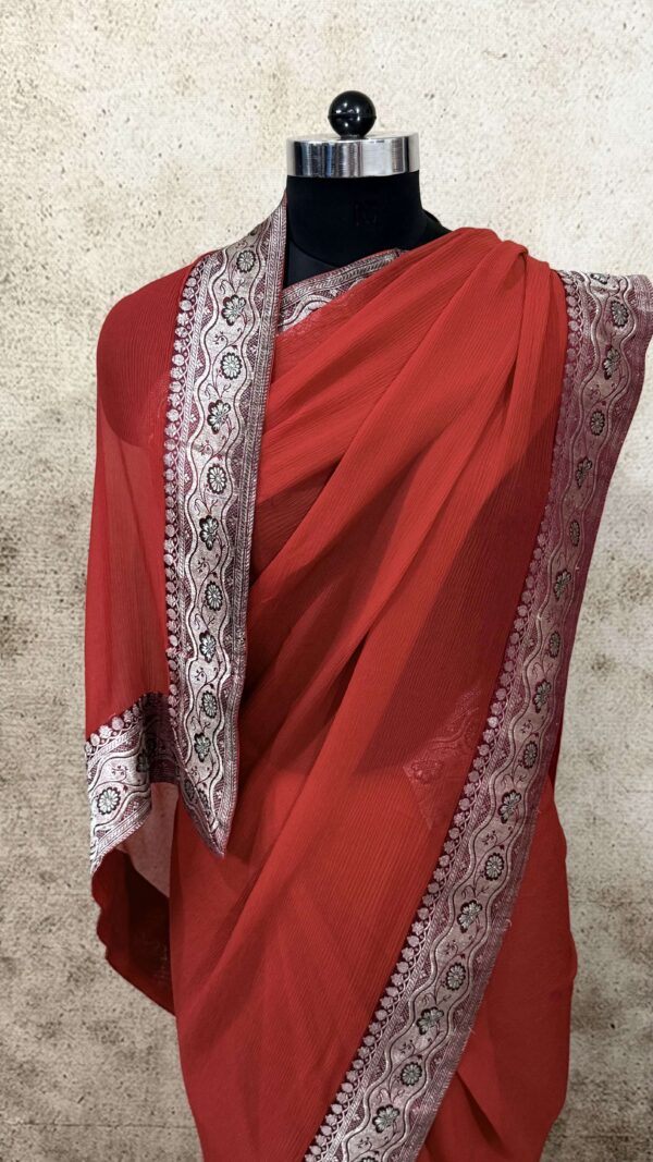 Deep red Antique Border Chiffon - Image 2