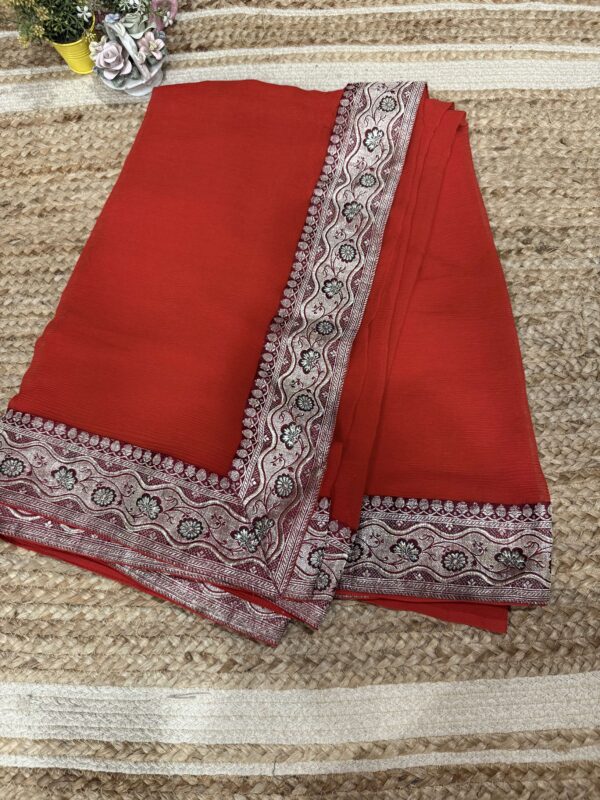 Deep red Antique Border Chiffon - Image 3