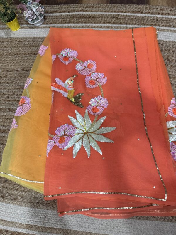 Orange peach Bird motif - Image 2