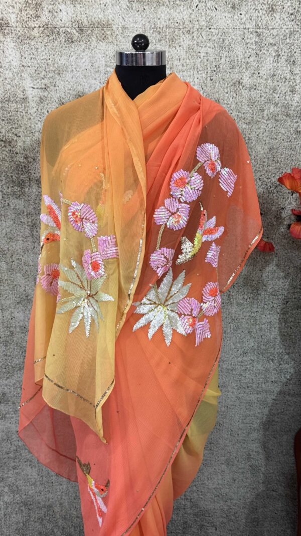 Orange peach Bird motif - Image 4