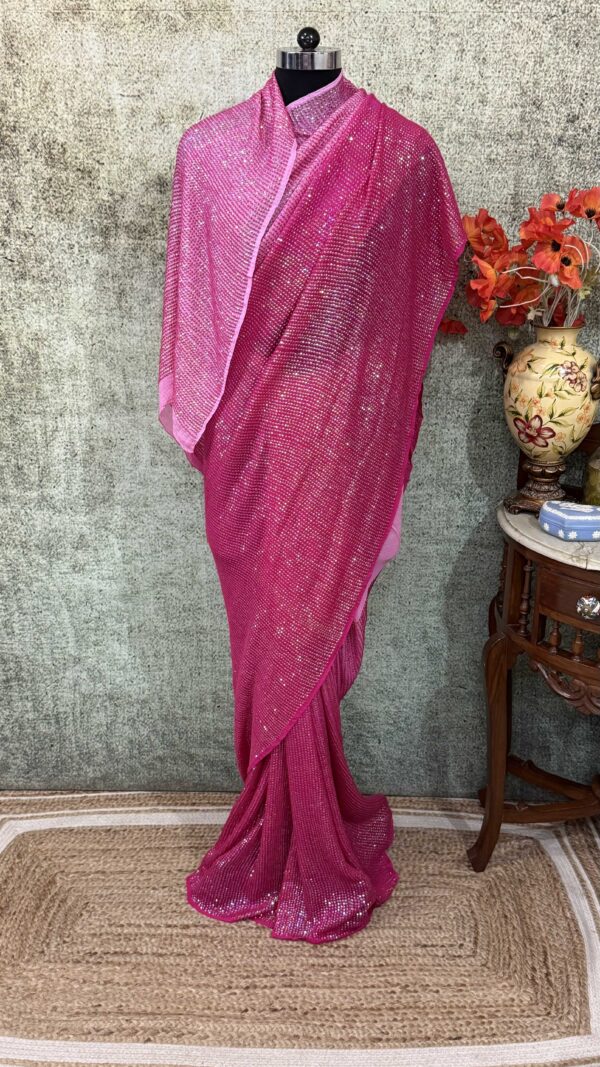 Pink full sequin saree