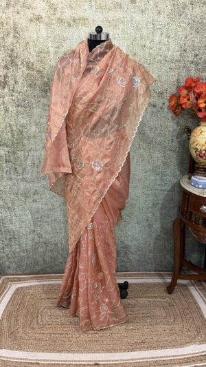 Peach Tissue saree