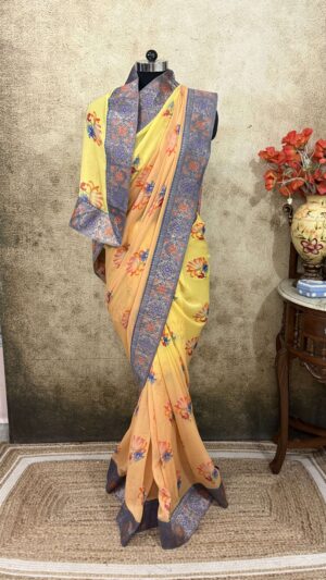 Yellow Orange Printed Antique Border