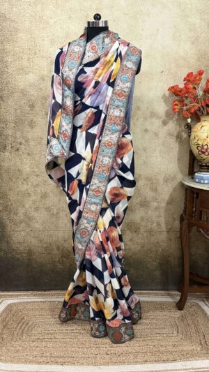 Navy Chevron Printed Antique Border