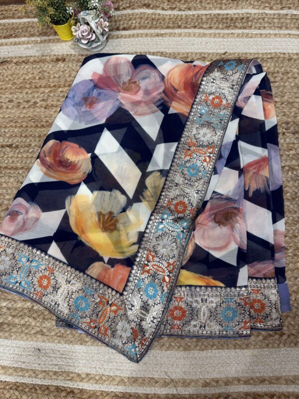 Navy Chevron Printed Antique Border - Image 3