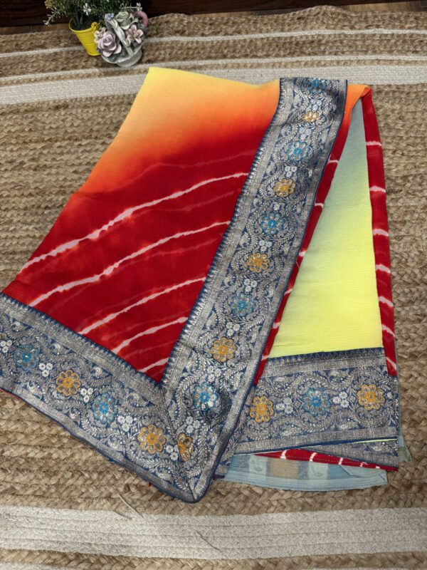 Red yellow Leheriya Antique Border - Image 3