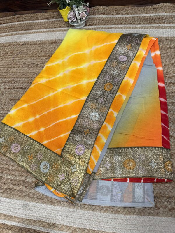 Orange grey Leheriya Antique Border - Image 3