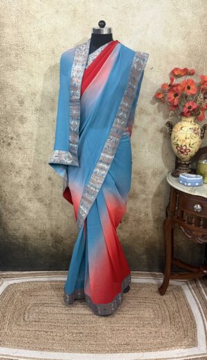 Blue red Shaded Antique Border