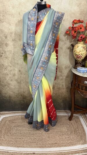 Red yellow Leheriya Antique Border