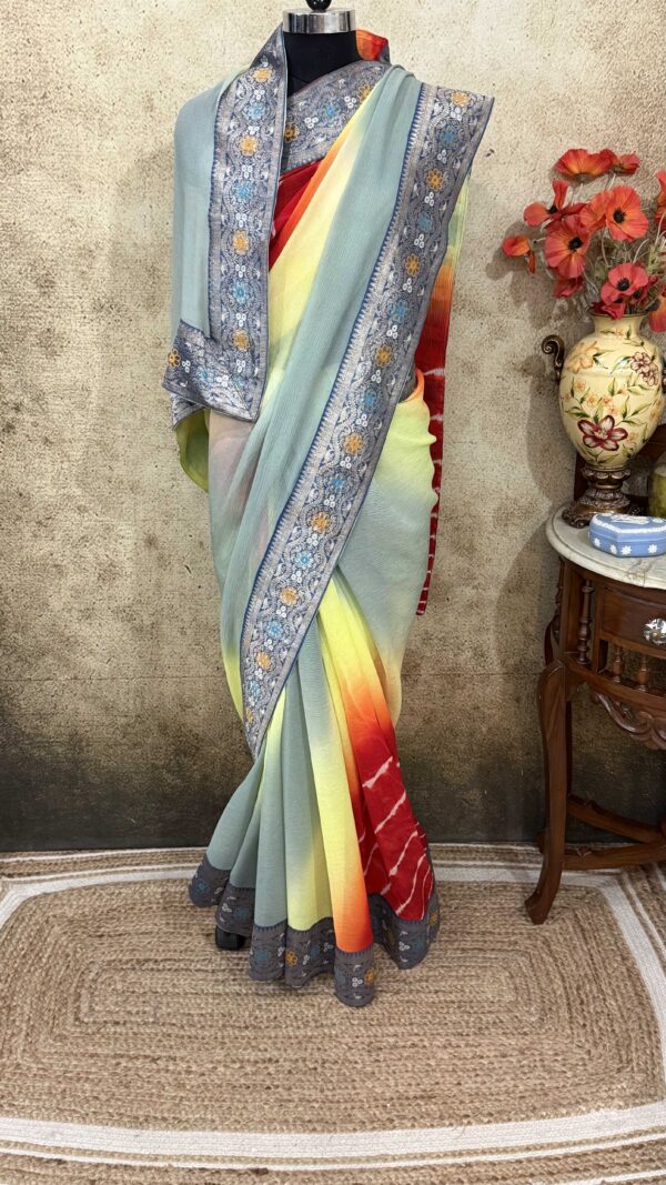 Red yellow Leheriya Antique Border