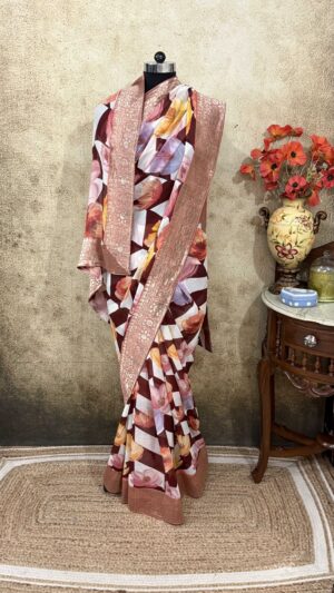 Maroon chevron Printed Antique border
