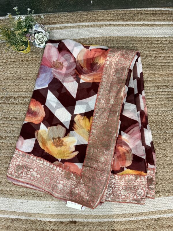 Maroon chevron Printed Antique border - Image 3