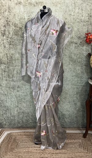 Metallic Grey Tissue saree