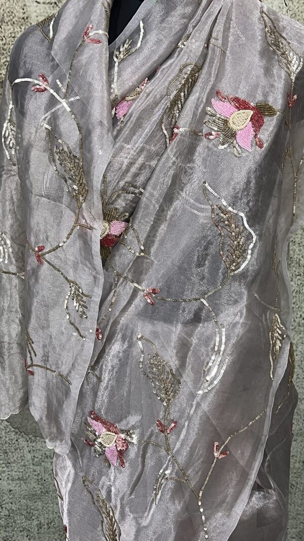 Metallic Grey Tissue saree - Image 3