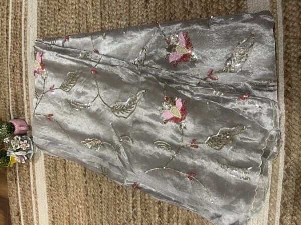 Metallic Grey Tissue saree - Image 2
