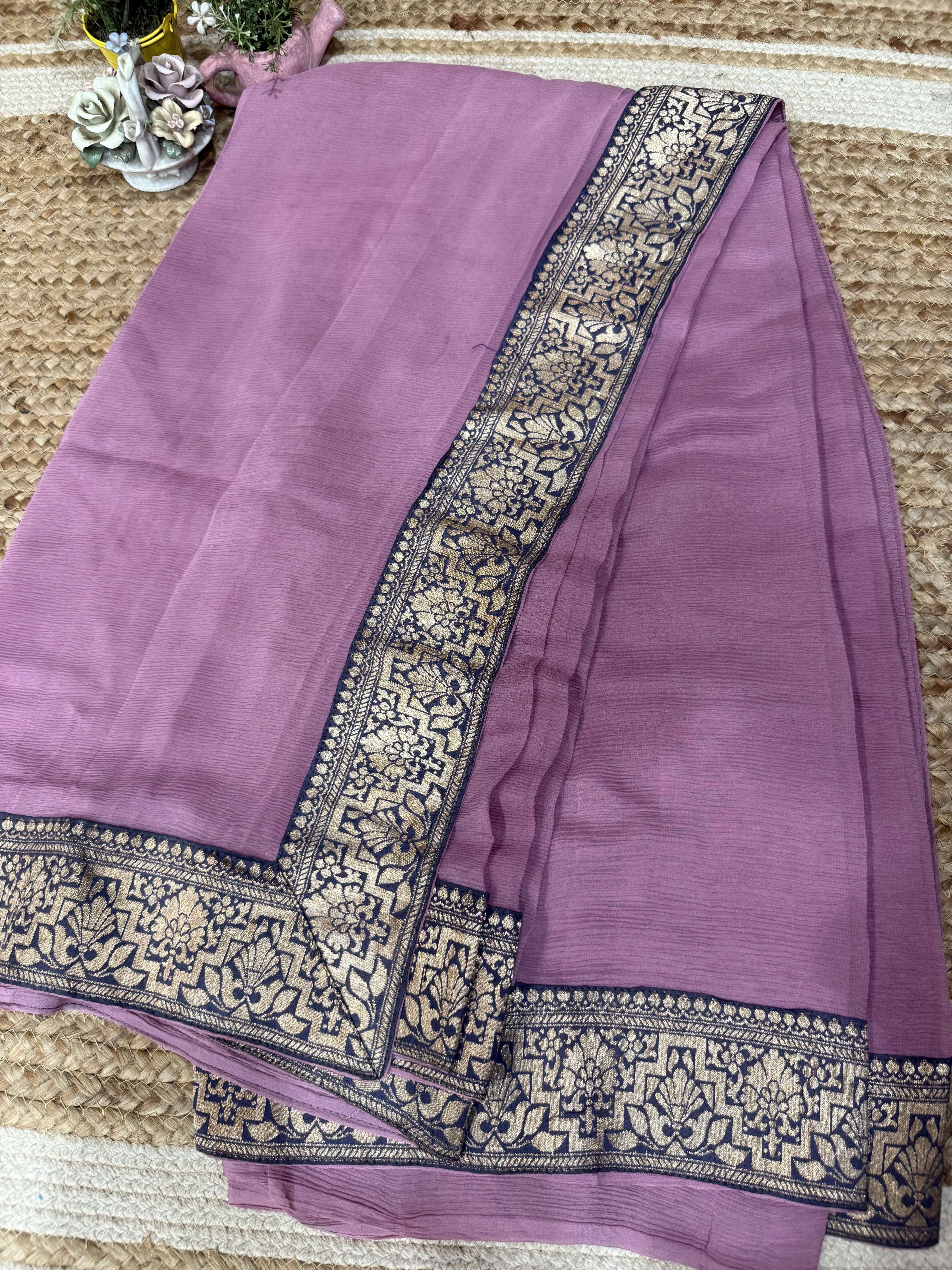 Deep lilac Antique border Saree - Image 3