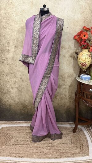 Deep lilac Antique border Saree