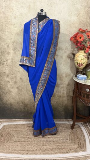 Ink blue Antique border saree