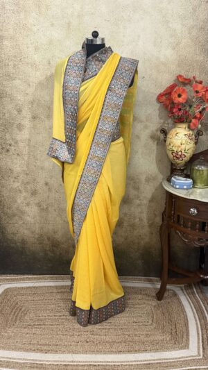 Yellow Antique border saree