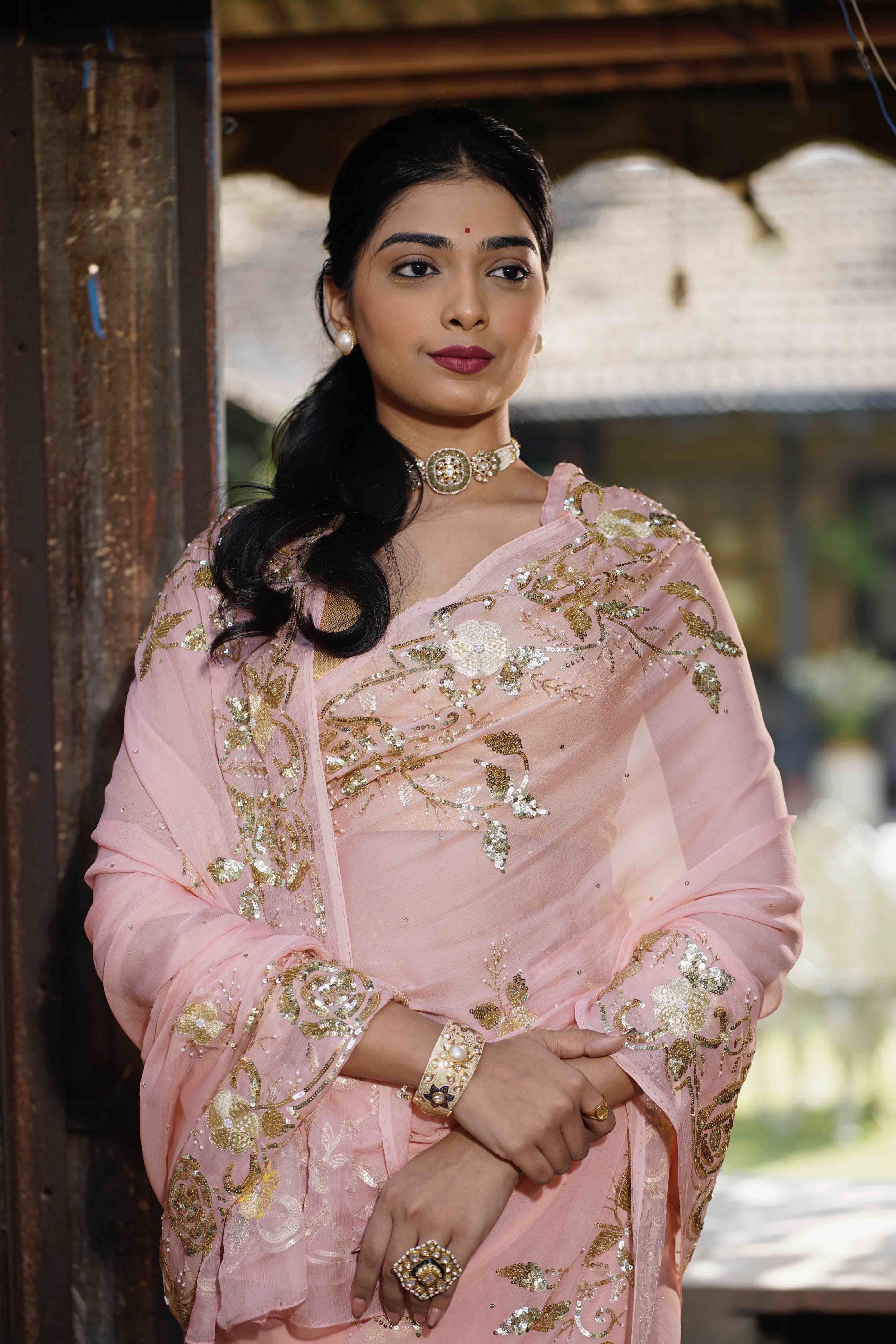 Blush Peach rose sequin border - Image 5