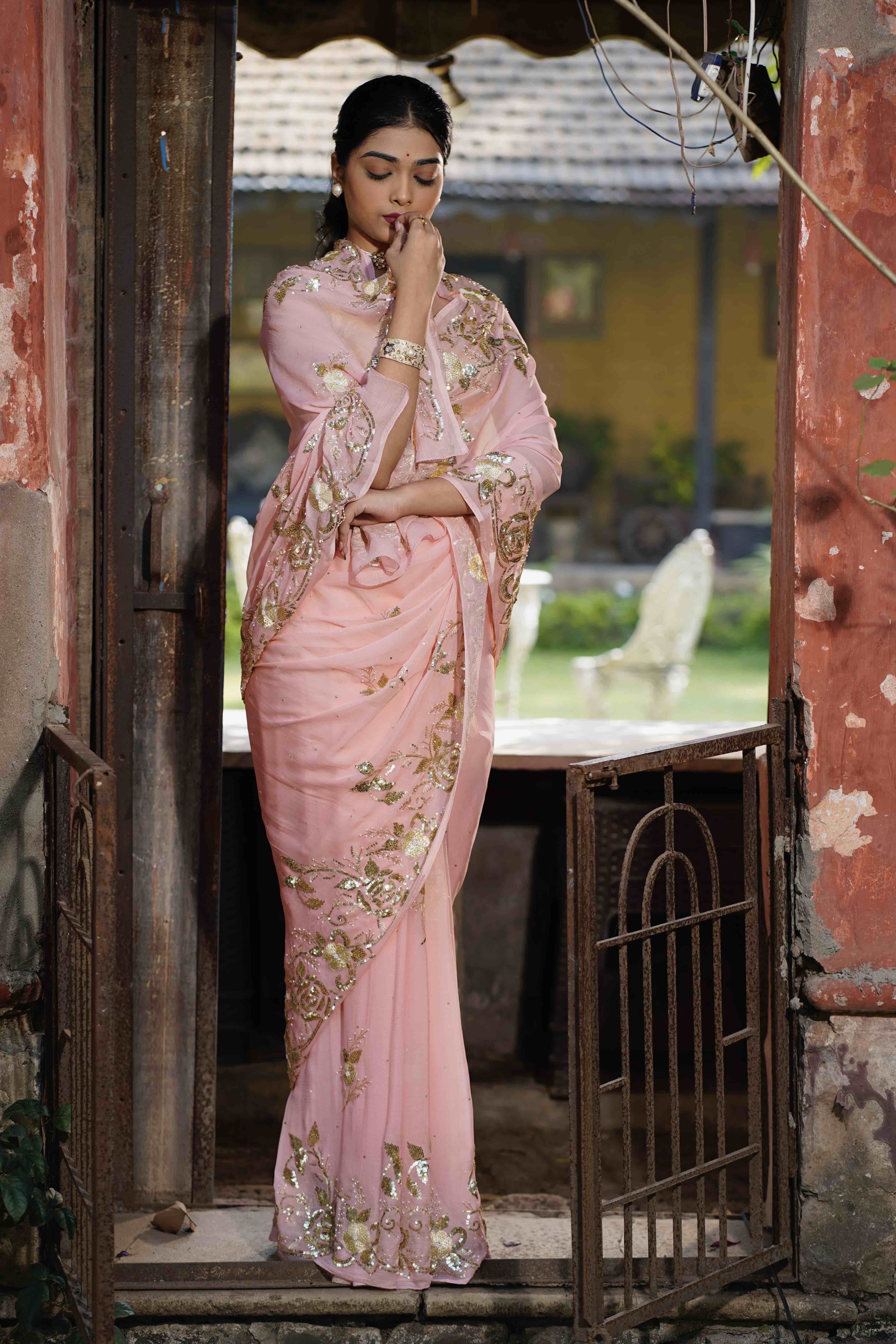 Blush Peach rose sequin border - Image 3