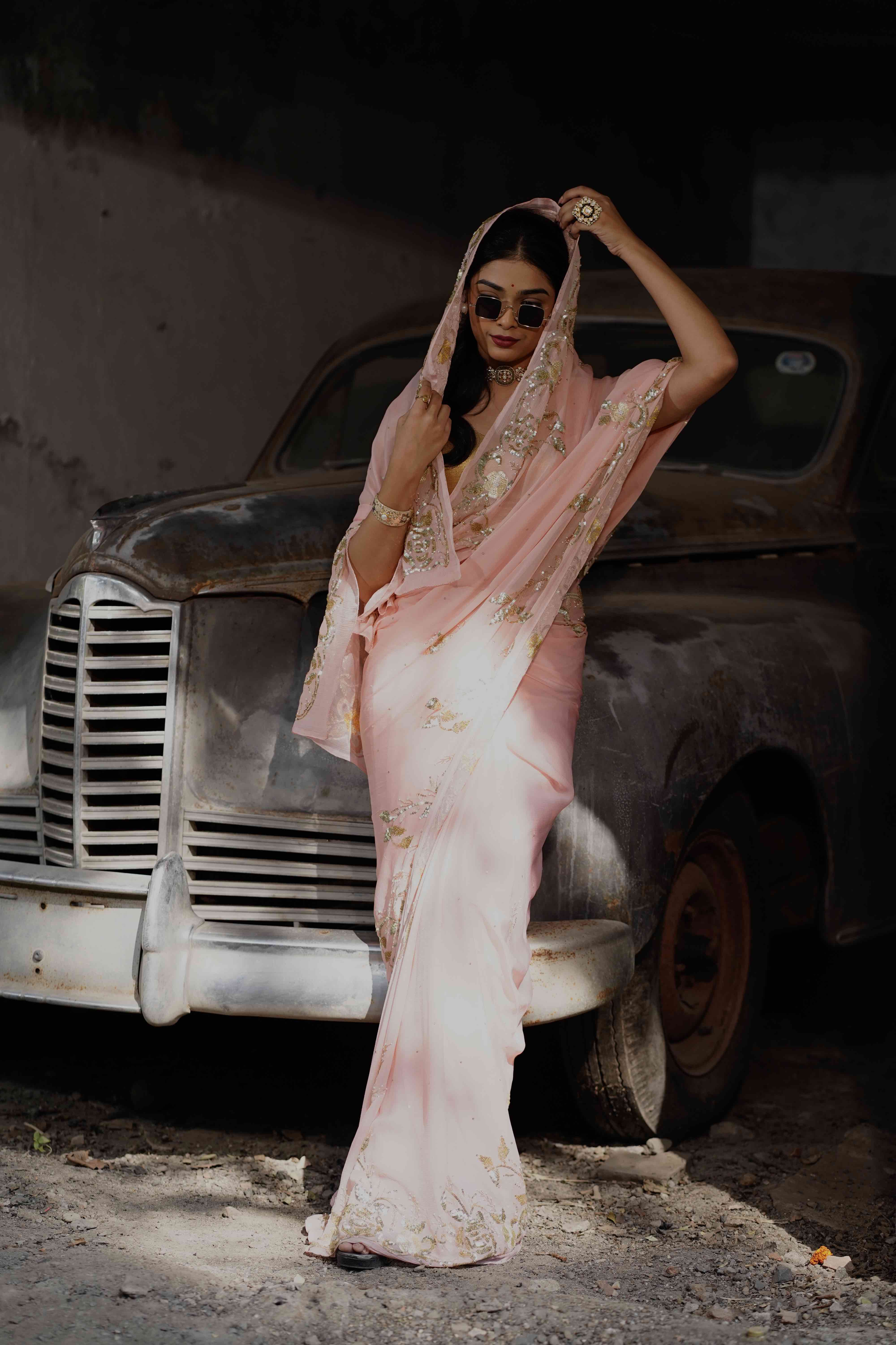 Blush Peach rose sequin border - Image 2