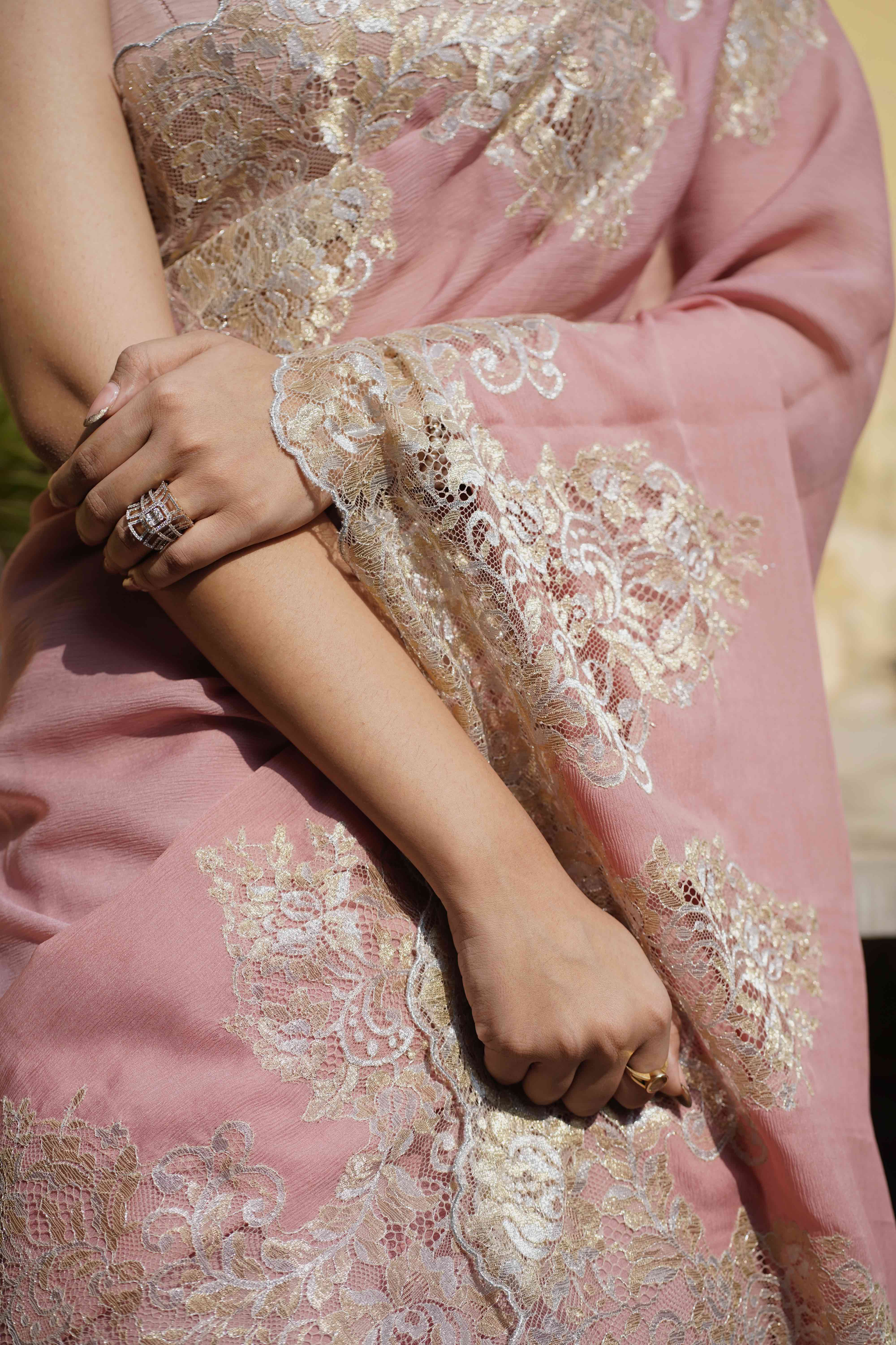 Old Rose Lace saree - Image 4