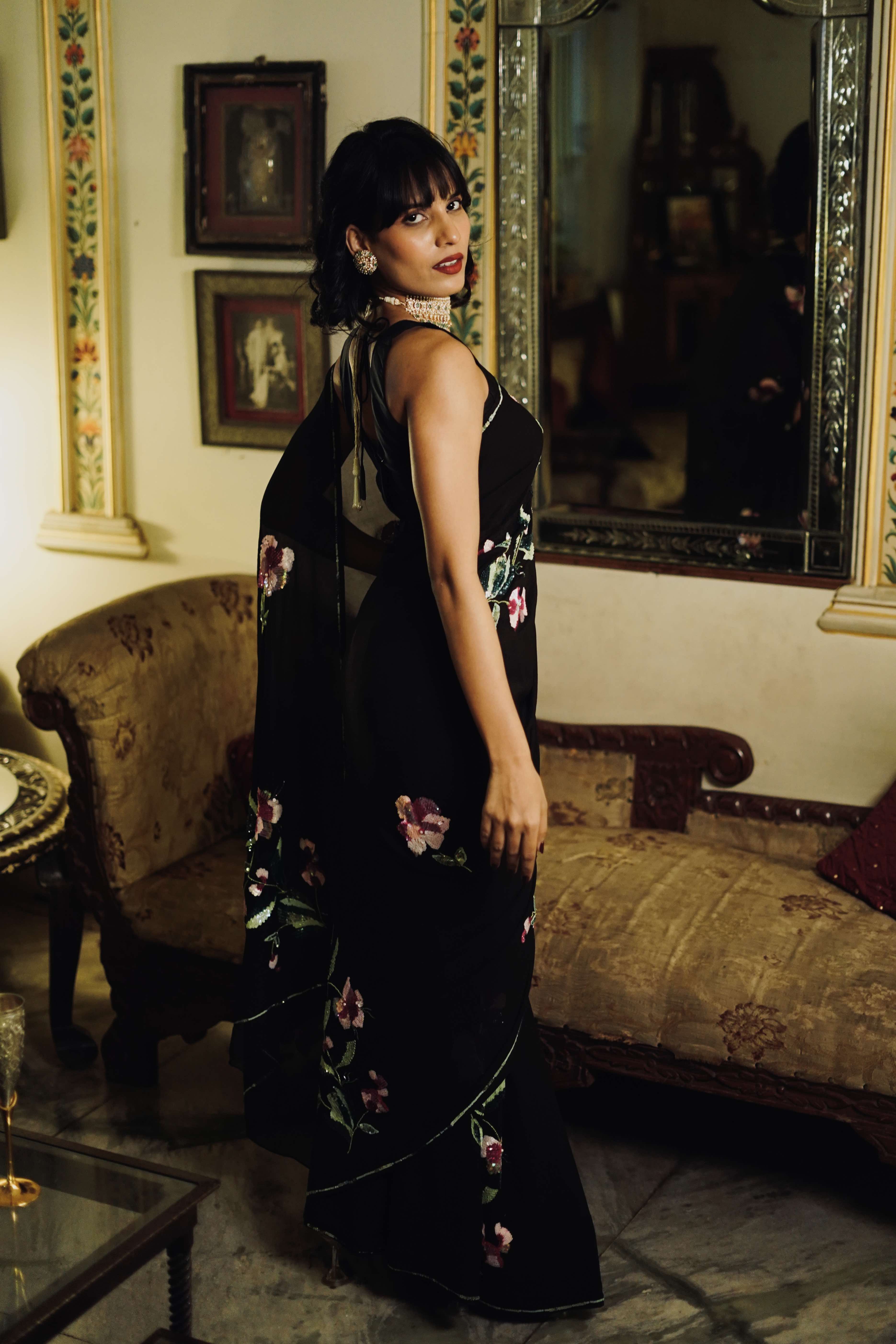 Black Pink Sitara Saree - Image 2