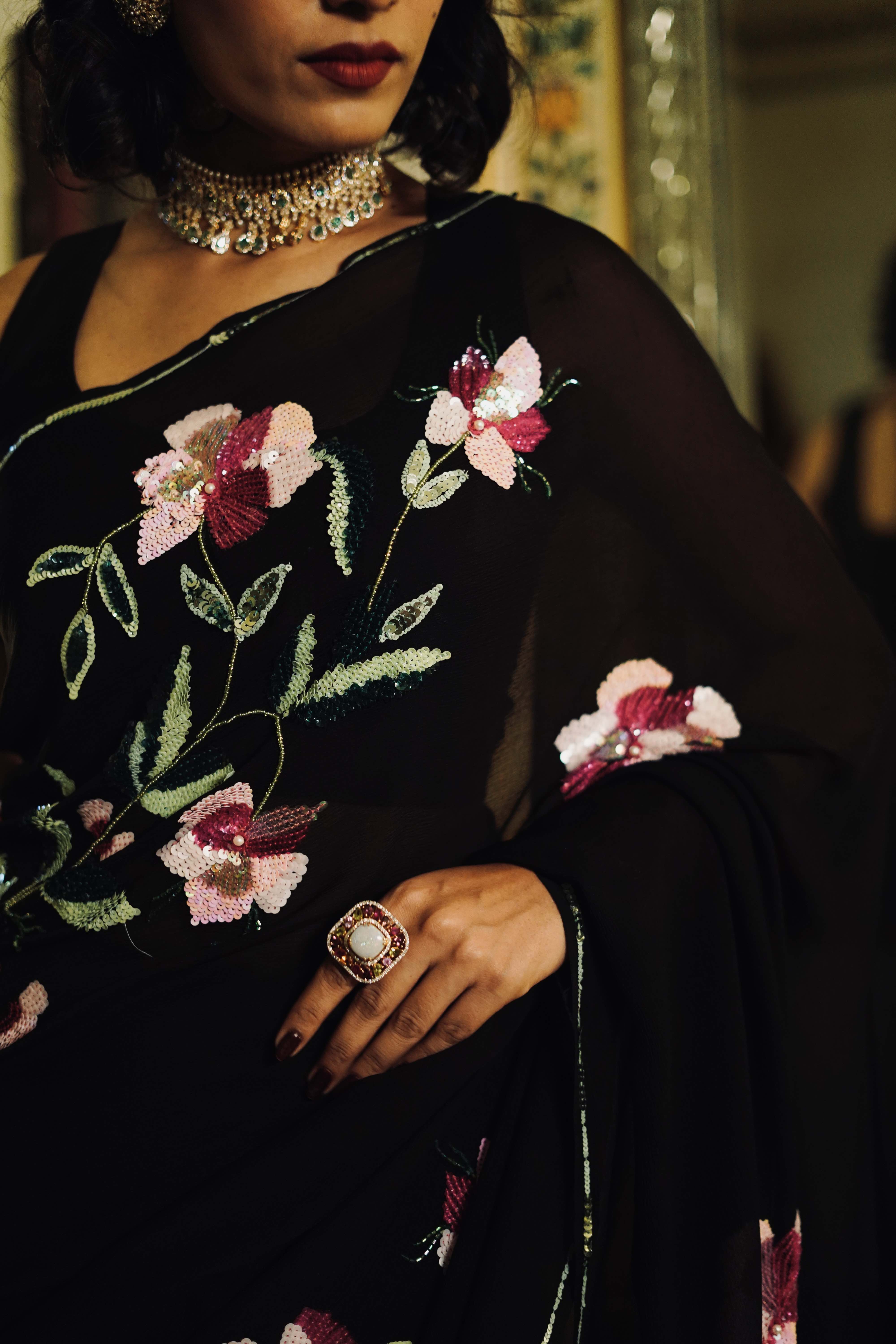 Black Pink Sitara Saree - Image 4