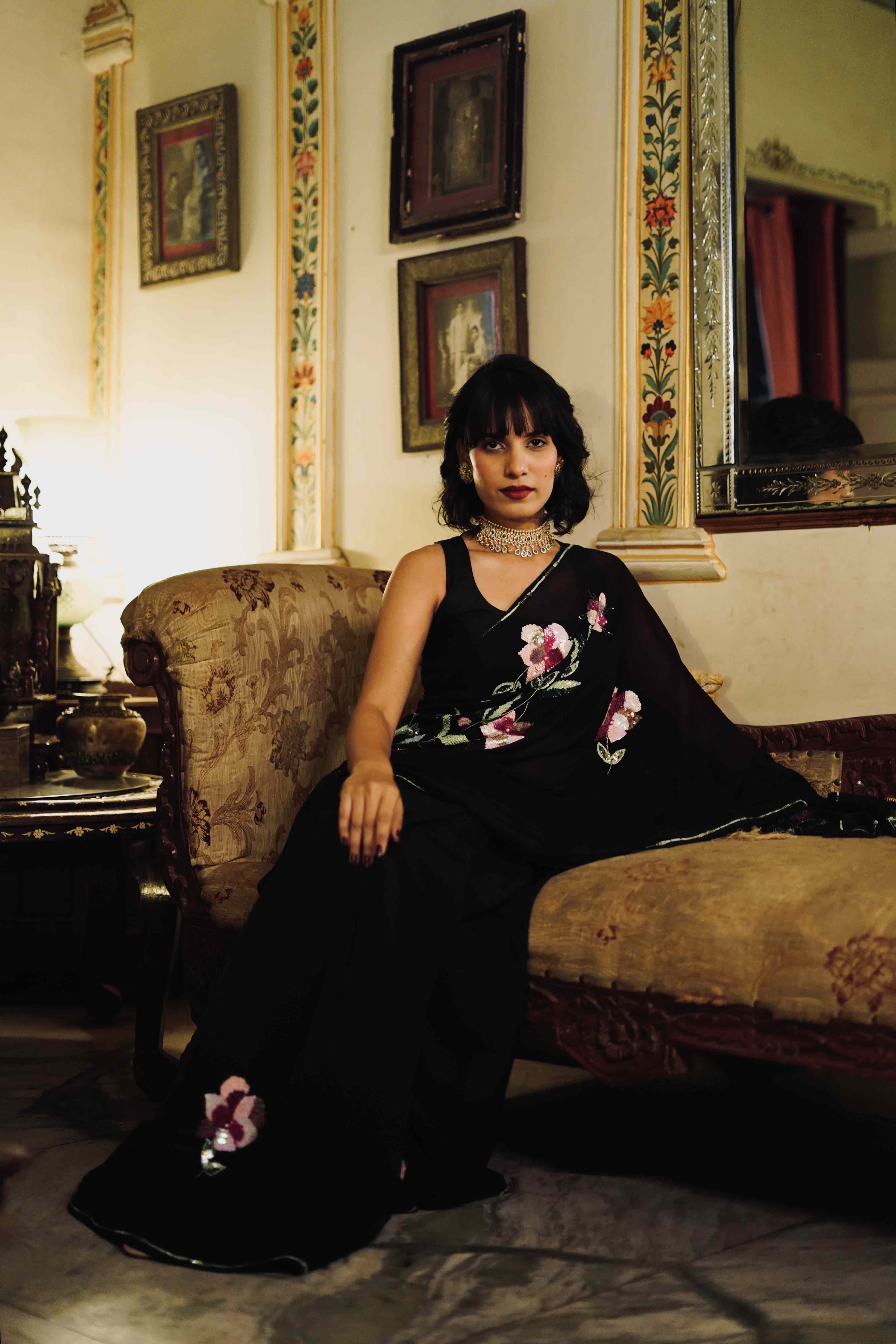 Black Pink Sitara Saree - Image 3