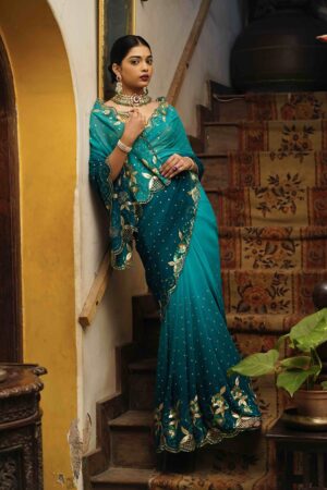 Teal Scalloped Cutwork