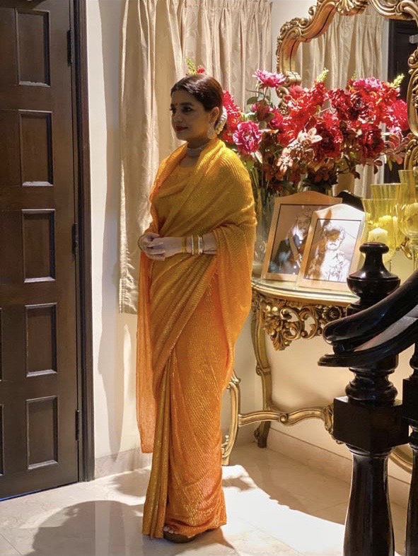 Yellow full Sequin Saree