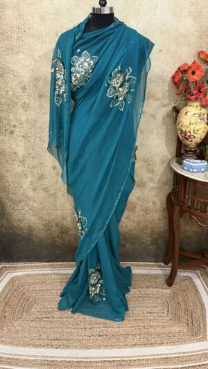 Teal Motif Saree