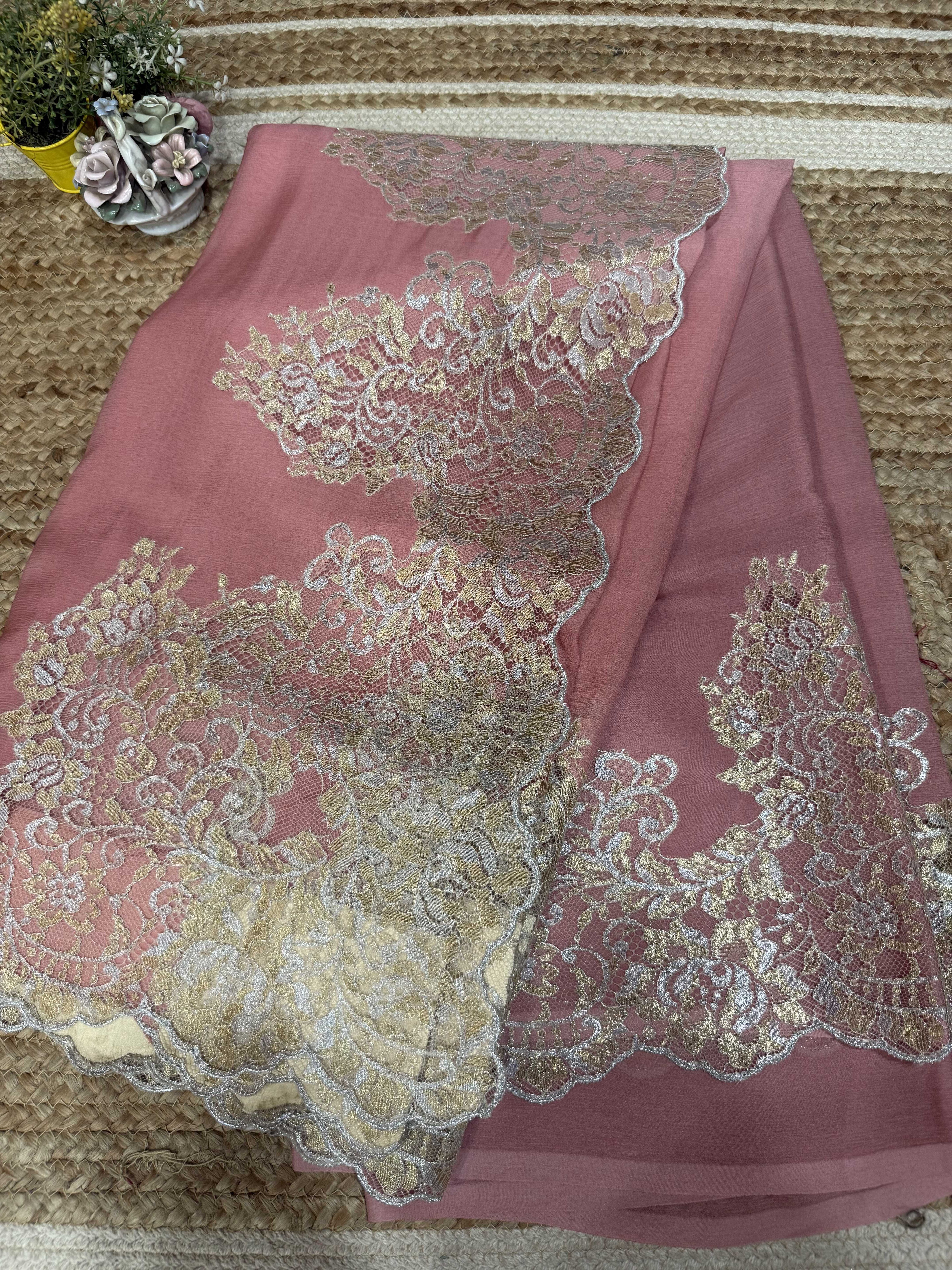 Old Rose Lace saree - Image 8