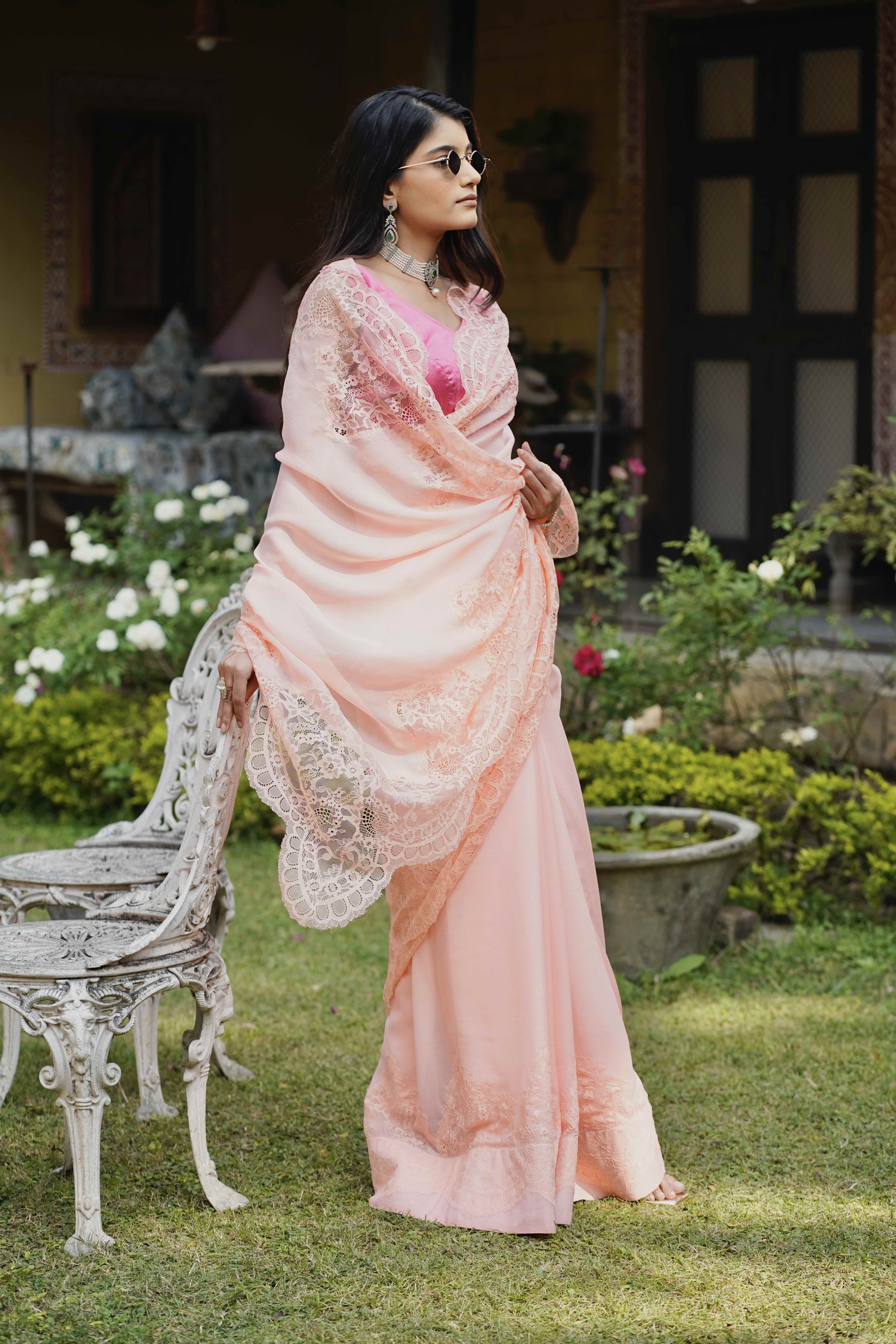 Peach Lace Saree - Image 2