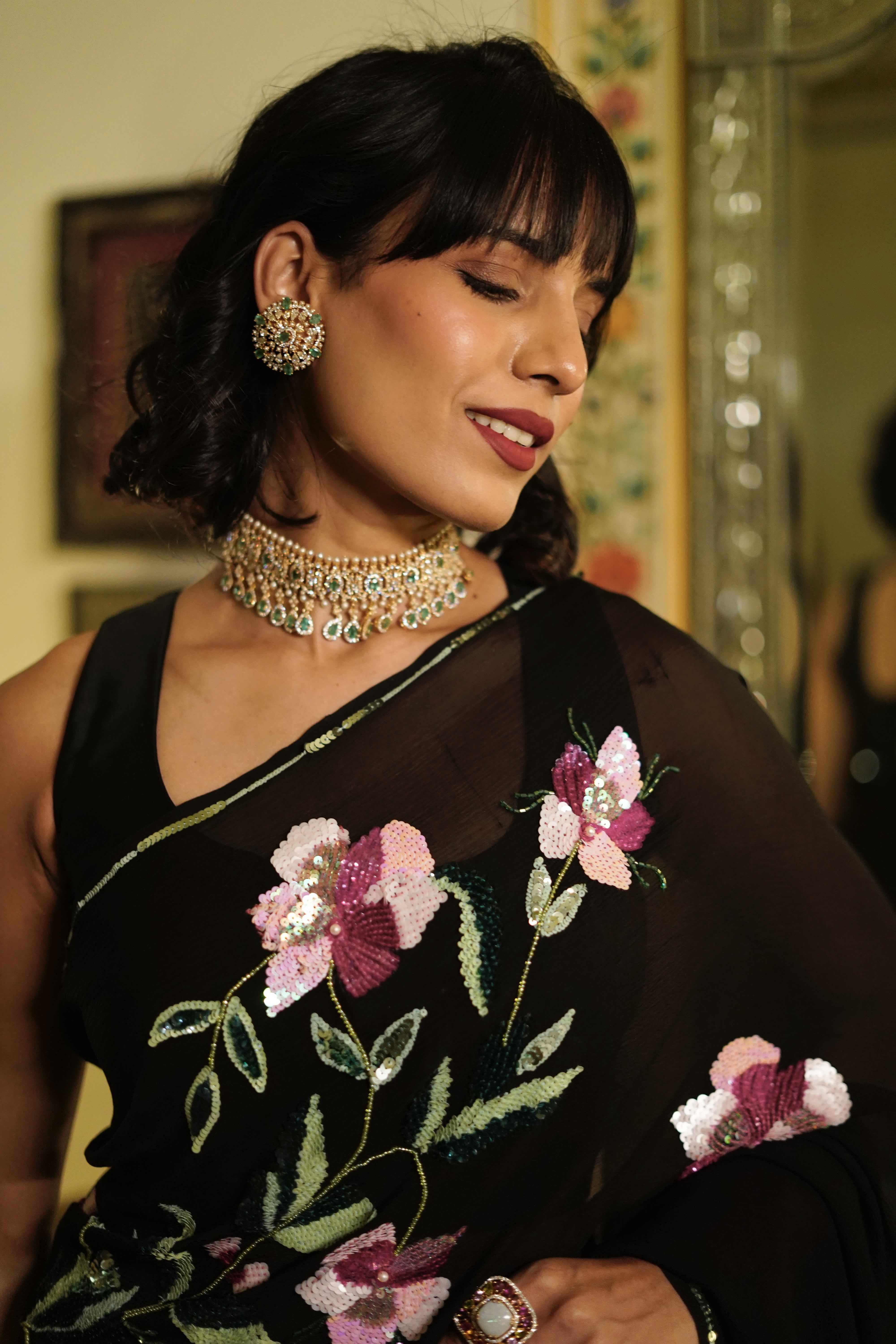 Black Pink Sitara Saree - Image 5