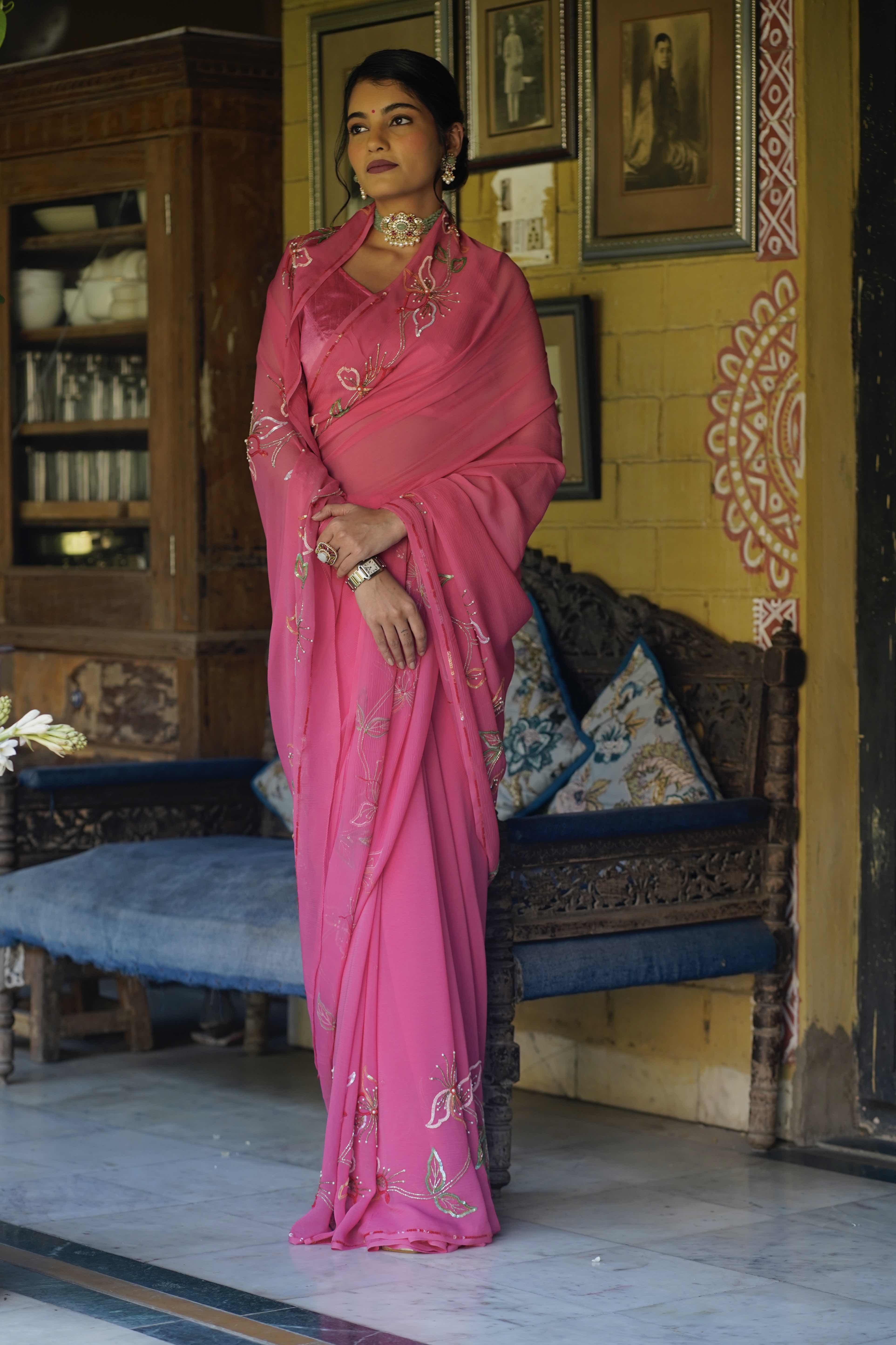 Pink Sequins Floral Border - Image 2