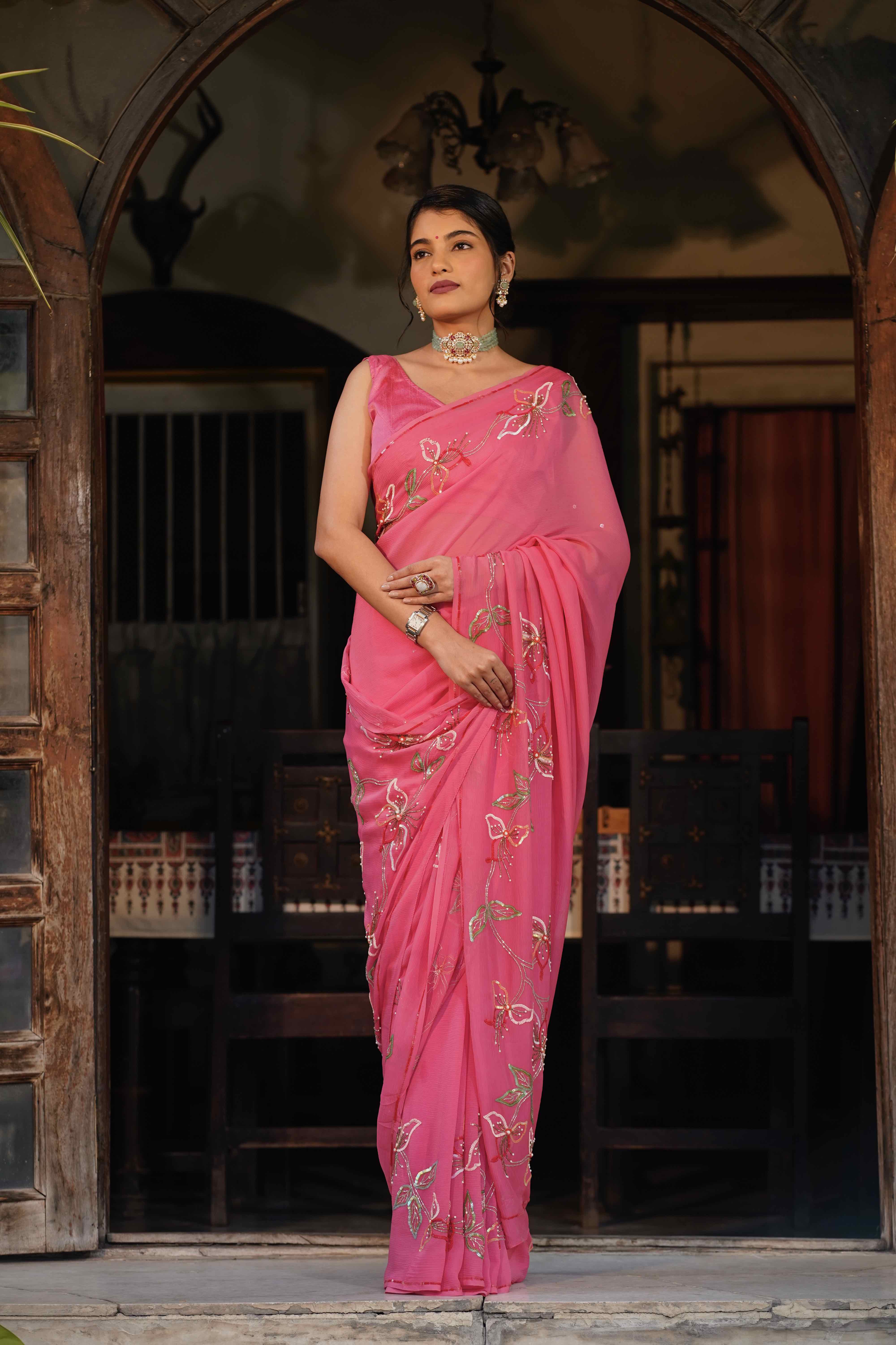 Pink Sequins Floral Border - Image 3