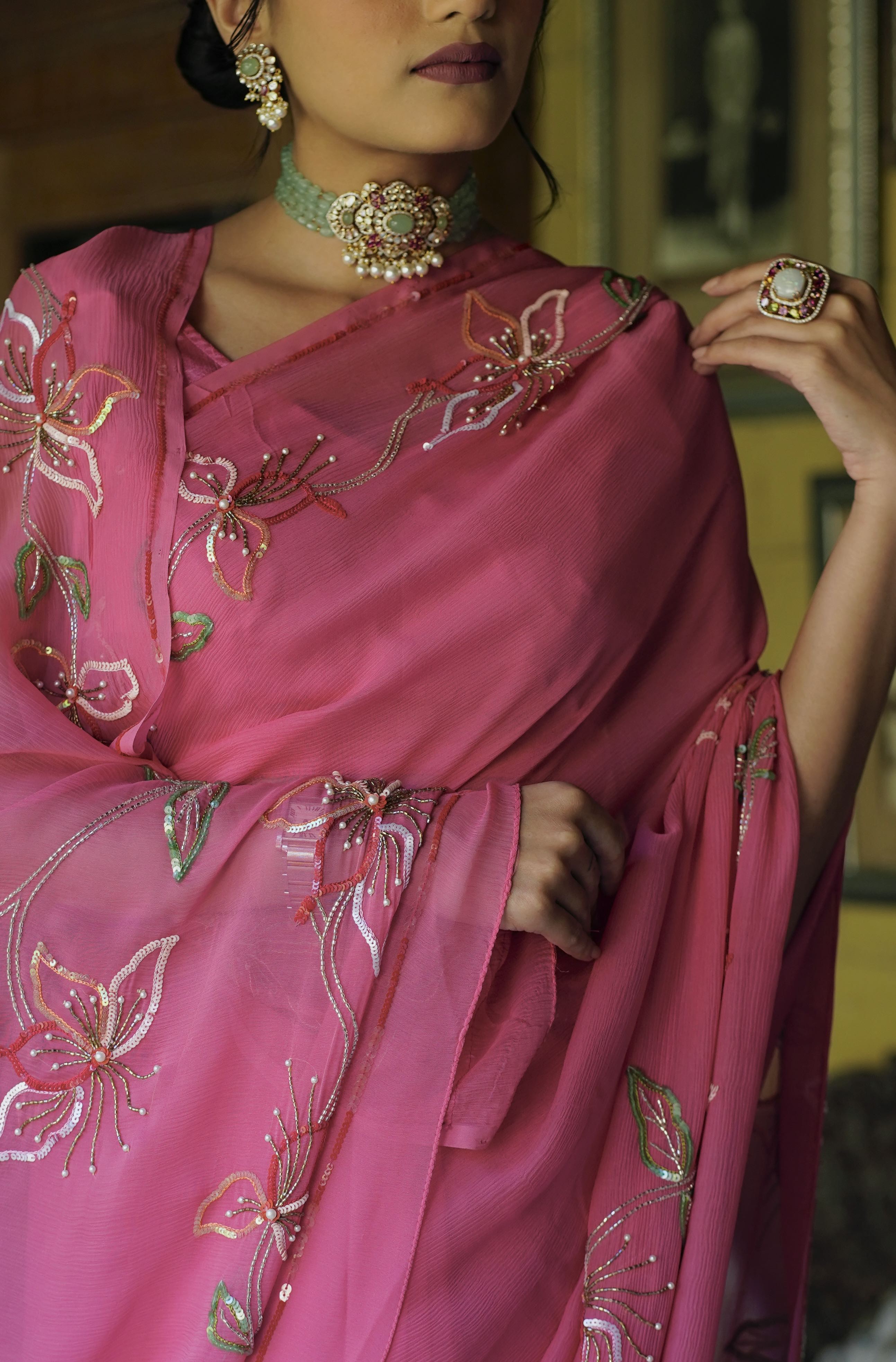 Pink Sequins Floral Border - Image 4