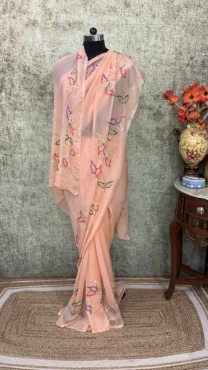 Peach sequin saree