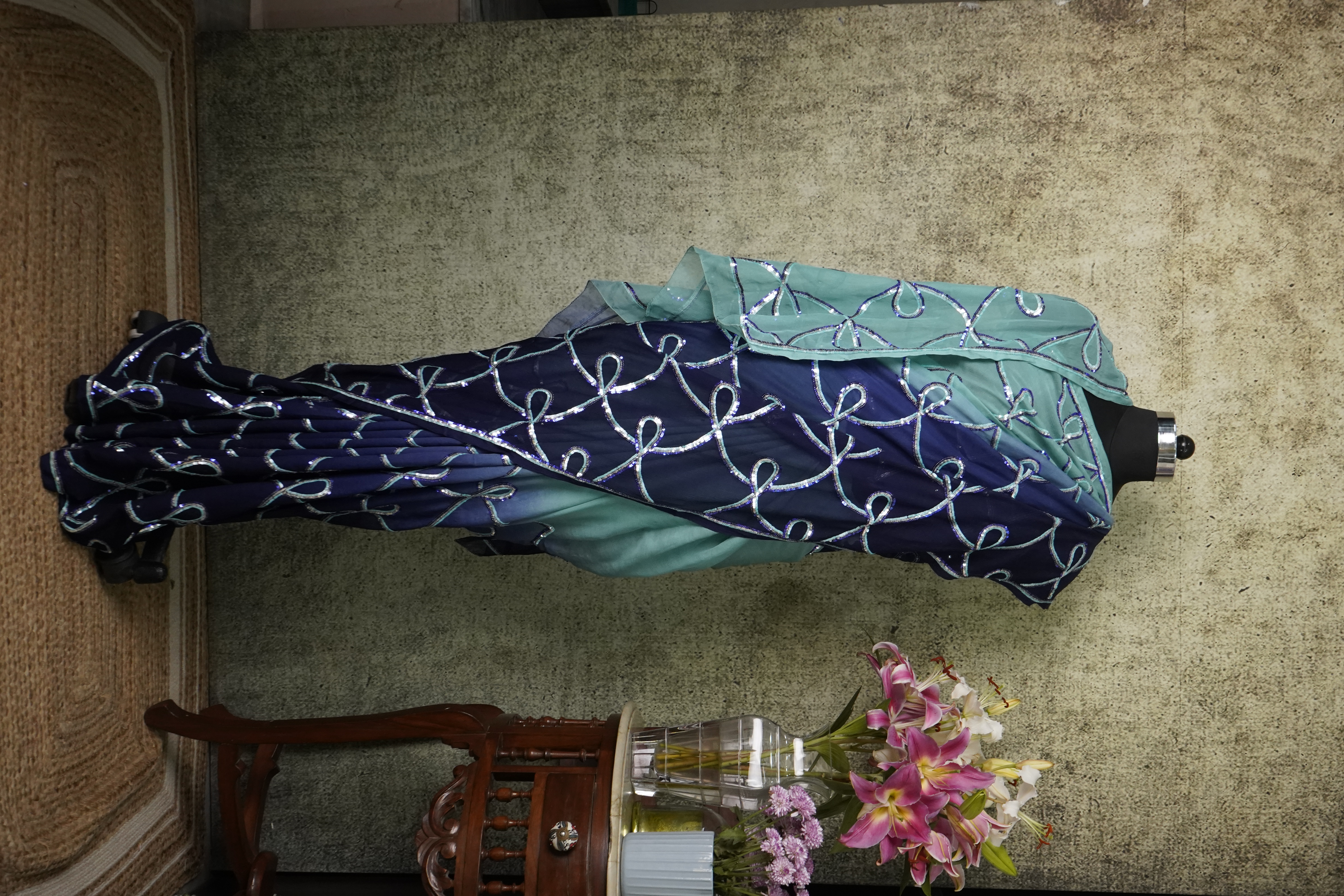 Aqua Navy Blue Sequin