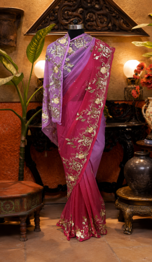 Fuchsia Pink & Lilac Saree