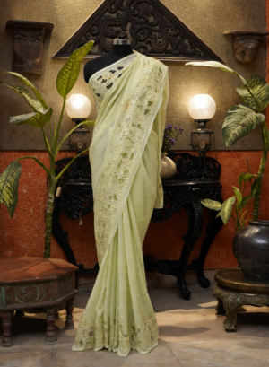 Mint Green Net Appliqué Saree