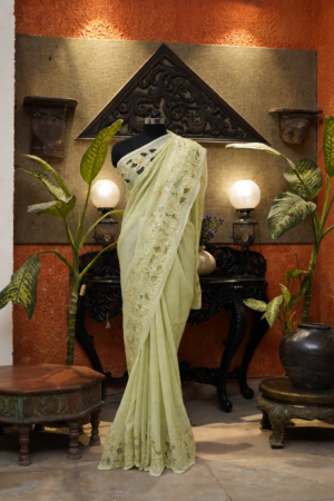 Mint Green Net Appliqué Saree