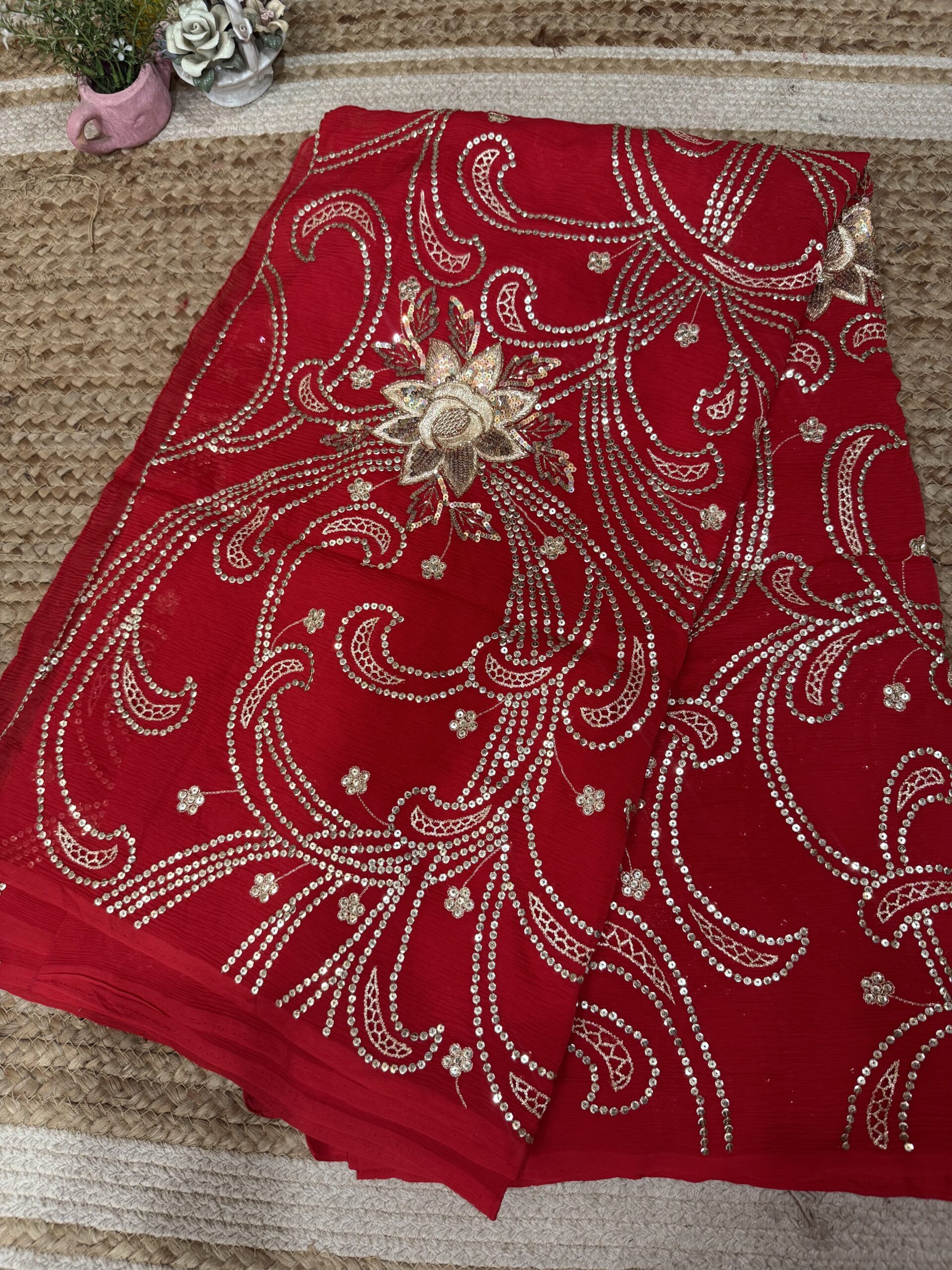 Red Cutwork Sequin Jaal - Image 3