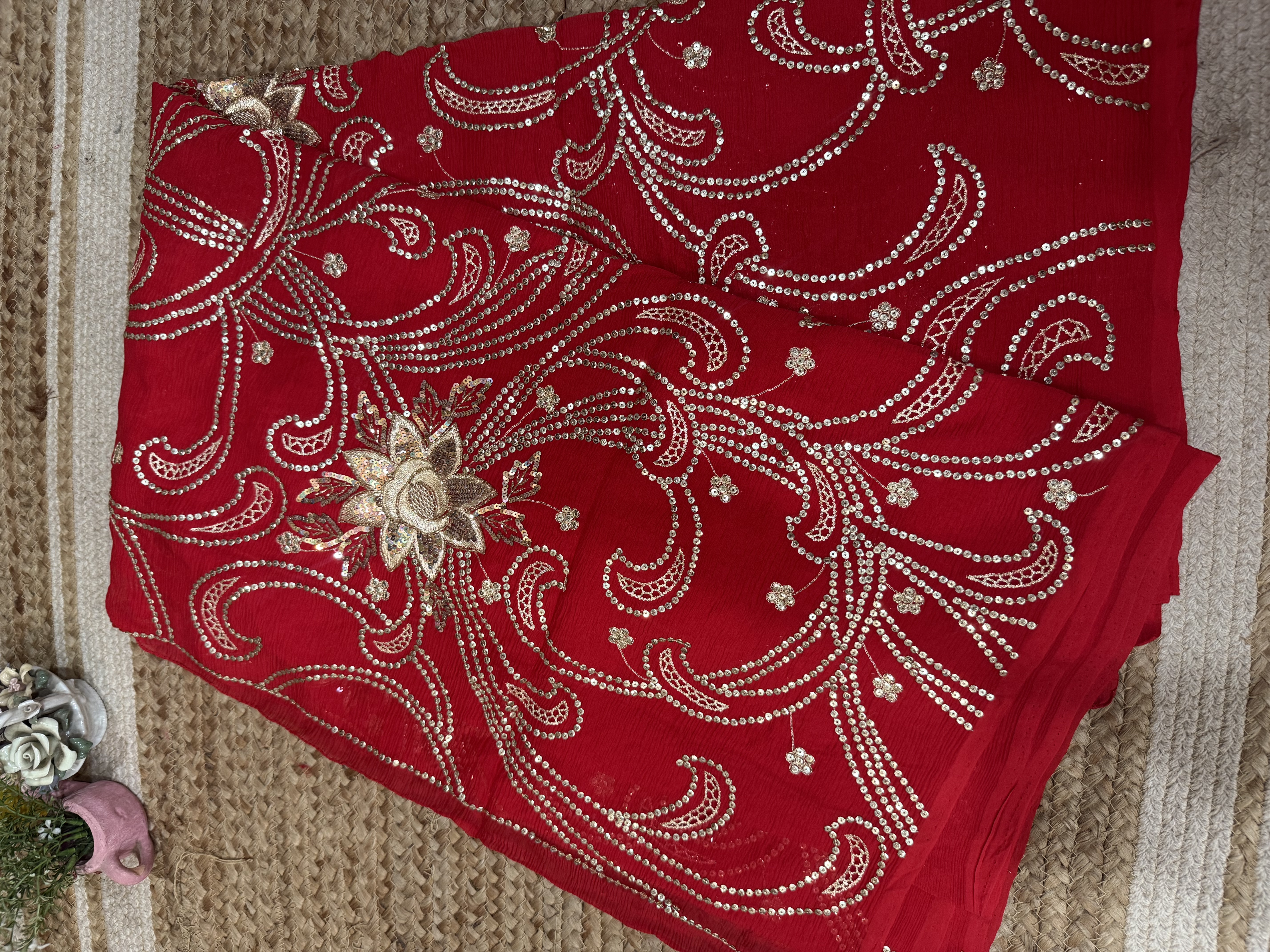 Red Cutwork Sequin Jaal - Image 3